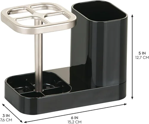 Miniatura 2 de iDesign Soporte para cepillos con 4 secciones divididas - Negro/Satén mate