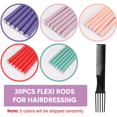 Miniatura 2 de Rizadores de cabello flexibles para dormir, 30 varillas flexibles (9.45" y 5 tamaños 0.39"-0.78"), conjunto de rizado sin calor para cabello corto