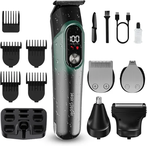 Cortadora de barba para hombres, cortapelos para hombres, kit de afeitado 5 en 1 para cara, bigote, cuerpo, oído, nariz, cortapelos de peluquería