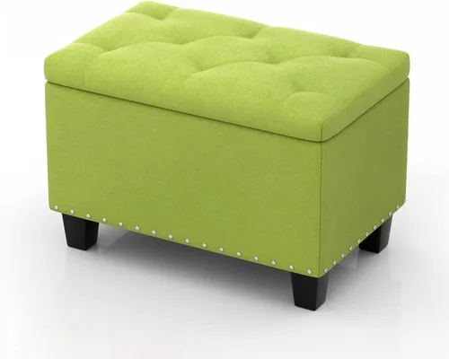 MoNiBloom Banco otomano de 24 pulgadas con almacenamiento para dormitorio, banco contemporáneo de lino verde copetudo, reposapiés, taburete otomano