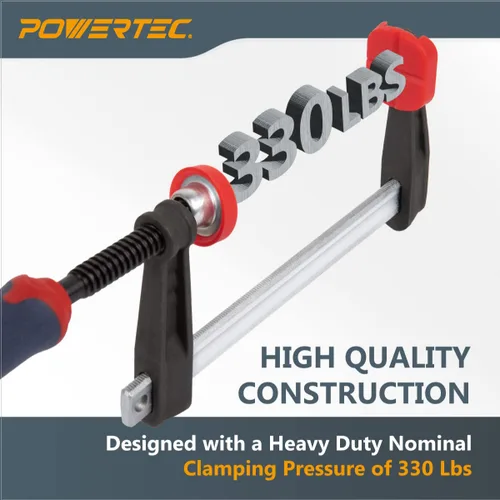 Miniatura 3 de POWERTEC 71591 Abrazadera F de 4 pulgadas resistente estilo F Abrazaderas de barra para carpintería, capacidad de 330 libras cada una, paquete de 2