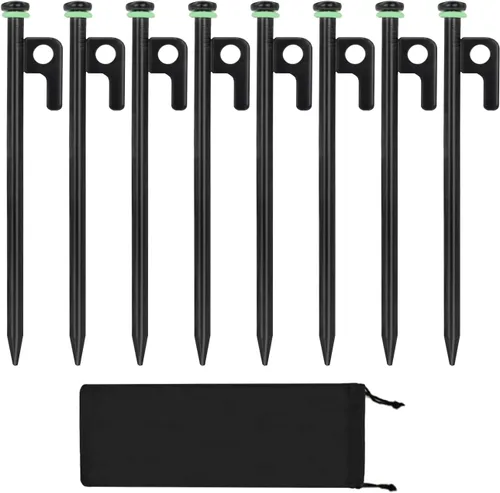 8 estacas de tienda de campaña, estacas de acero forjado resistente de 8 pulgadas con bolsa de almacenamiento, estacas de metal para tienda de