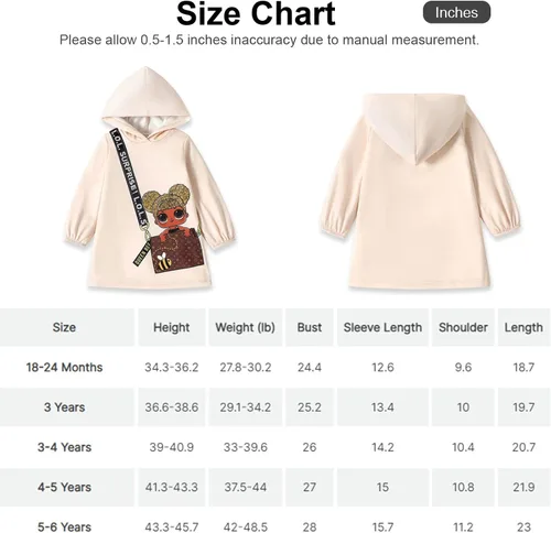 Miniatura 7 de L.O.L. Surprise! Vestido de sudadera con capucha para niñas pequeñas con estampado de bolsa, manga larga con capucha