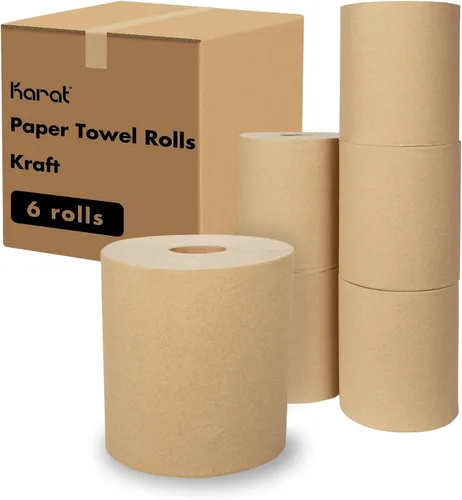 Karat Rollos de toallas de papel comerciales, absorbentes y resistentes para zonas de alto tráfico, Kraft (paquete de 6)