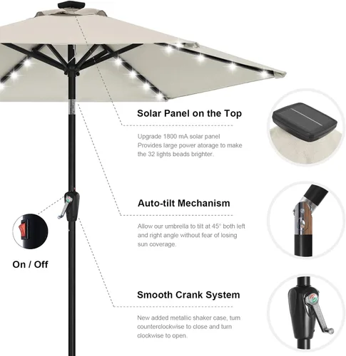 Miniatura 7 de ABCCANOPY Sombrillas solares duraderas para patio con 32 luces LED de 7.5 pies (beige claro)