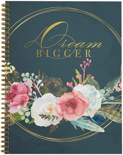Softcover Dream Bigger - Cuaderno motivacional en espiral de 8.5 x 11 pulgadas, 120 páginas a rayas universitarias, cubierta laminada brillante