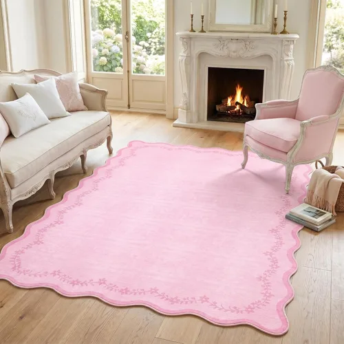 Miniatura 28 de GarveeHome Alfombra de entrada festoneada, 2 x 3, color azul sólido, lavable, alfombra floral para entrada interior, alfombra floral antideslizante
