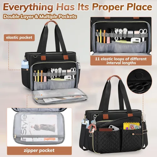 Miniatura 3 de Bolso de lona para laptop RAINSMORE para profesoras, bolsas de trabajo para mujer, bolso de 15.6 pulgadas con gran portavasos para enfermeras, bolso