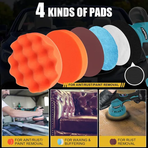 Miniatura 6 de Pulidora de búfer de coche inalámbrica, kit de pulidora mini de 6 pulgadas con paquete de 2 baterías recargables de 21V, pulidora orbital de 8