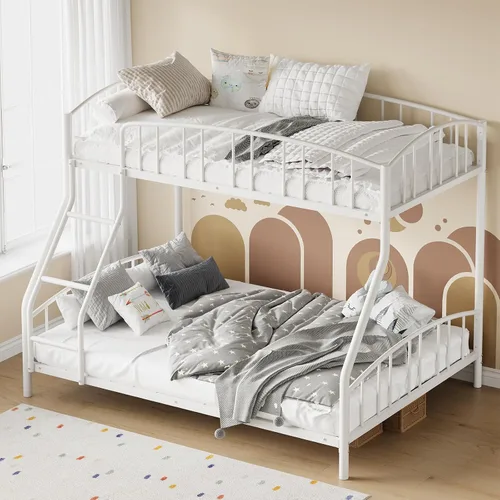 Miniatura 13 de GarveeHome Litera de metal individual sobre matrimonial, marco de literas resistente con barandilla arqueada y escalera de seguridad, cama de acero