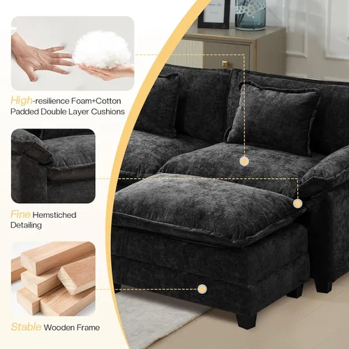Miniatura 4 de Sofá modular seccional, sofá de nube con otomana, asiento profundo de felpilla en forma de L para sala de estar y apartamento