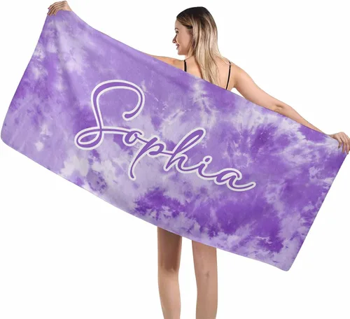 Miniatura 48 de MyPupSocks Toallas de playa para niñas, toallas personalizadas de teñido anudado con nombres para niños y adultos, toallas de playa personalizadas