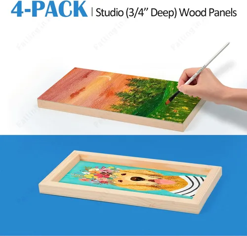 Miniatura 6 de Falling in Art Kit de paneles de madera de abedul sin terminar para pintura, lienzo de madera, paquete de 4 unidades de 6 x 12 pulgadas de estudio