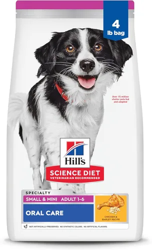 Hill's Science Diet Cuidado bucal, para perros adultos de 1 a 6 años, razas pequeñas y mini, apoyo contra la placa y el sarro, alimento seco, pollo,