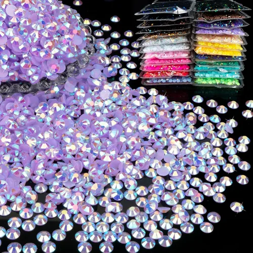 Miniatura 9 de 5000 diamantes de imitación redondos de resina de 0.157 pulgadas (0.157 in) a granel, brillantes AB verde oscuro, parte trasera plana, gemas