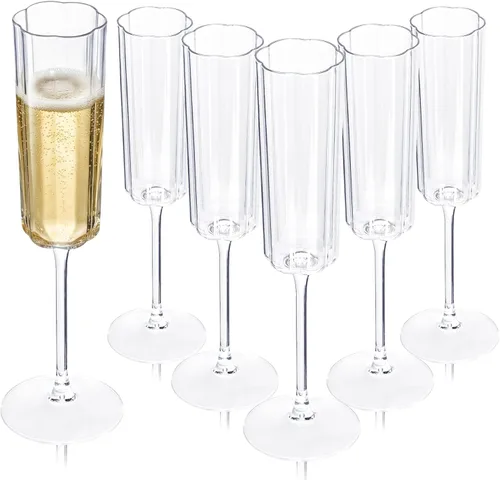 Miniatura 12 de Ciaell Paquete de 24 copas de champán de plástico – Copas de champán desechables acanaladas de 6 onzas – Copas de mimosa vintage transparentes