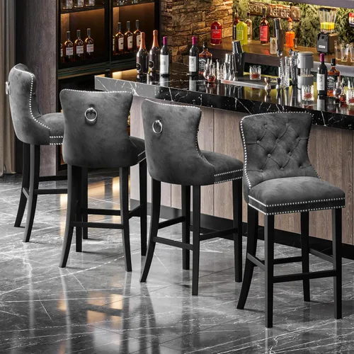Miniatura 6 de Recaceik Juego de 2 taburetes de bar de altura de mostrador, modernos taburetes de bar de terciopelo con respaldo, taburetes de bar tapizados de 27