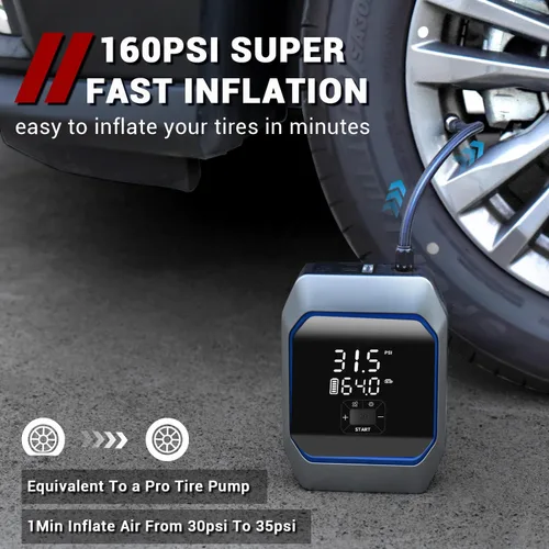 Miniatura 3 de Arrancador de salto con compresor de aire, paquete de batería portátil de 2500 A (8.5 gas/8.0L diesel) 160PSI 20000mAh inflador de neumáticos