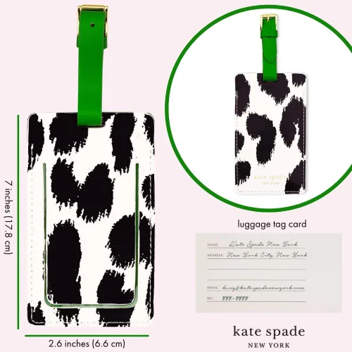 Miniatura 2 de Kate Spade New York Bonita etiqueta de equipaje para mujer, etiqueta de maleta de cuero vegano duradera, identificador único de equipaje, leopardo
