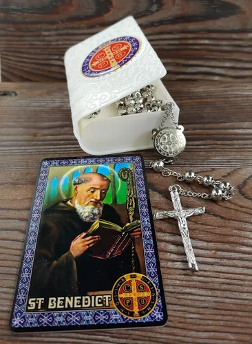Miniatura 7 de Rosario católico cuentas collar de oración acero inoxidable San Benito medalla de 28 pulgy 6 mm 24 pulg y 6 mm o 18 pulg y 4 mm