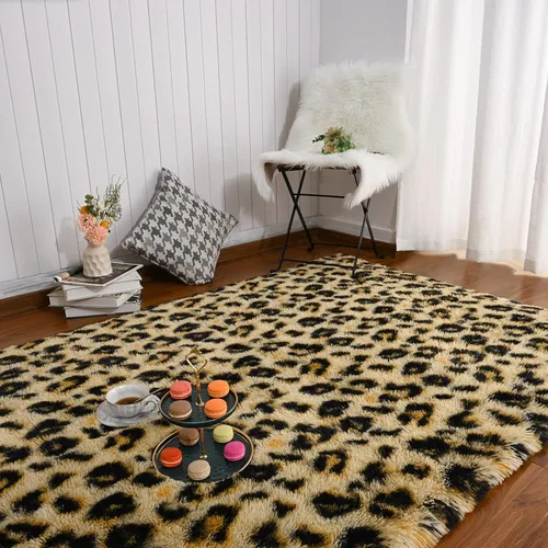 Miniatura 11 de Amearea Soft Small Leopard Rugs for Bedroom, 2x4 Feet Fluffy Black and White Runner Rugs, Comfy Cheetah Print Throw Rug Faux Fur Animal Print Rug