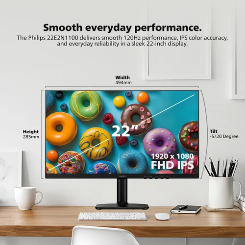 Miniatura 8 de Philips Monitor de computadora 22E2N1100 de 22 pulgadas, pantalla IPS Full HD 1920 x 1080, frecuencia de actualización de 120 Hz, MPRT de 1 ms