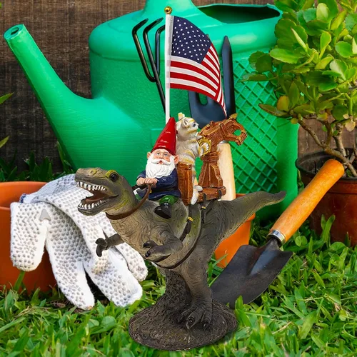 Miniatura 2 de Funny Guy Mugs Estatua de gnomo de jardín - T-Rex Fellowship - Escultura de gnomo de jardín para interiores y exteriores para patio, patio o césped