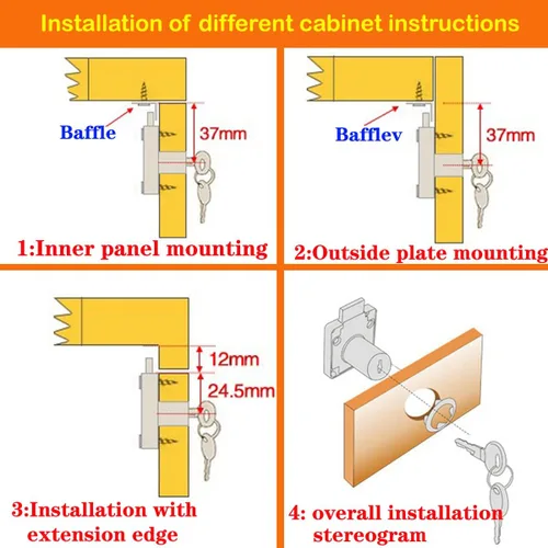 Miniatura 7 de Cerradura de seguridad pesada para armario con llaves (con llave similar), puerta doble individual, uso general, se adapta a paneles de madera