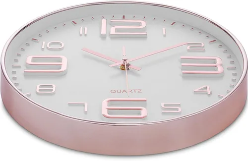 Miniatura 4 de Bernhard Products - Reloj de pared en oro rosa de 12 pulgadas, silencioso y sin tictac, de cuarzo de calidad, funciona con pilas, diseño moderno