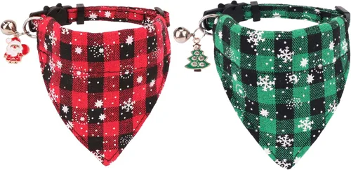 Miniatura 13 de ADOGGYGO Collares Navideños para Gatos de Liberación Rápida con Lazo Elegante, Paquete de 2 Collares de Gatito Navideños a Cuadros Rojos y Verdes