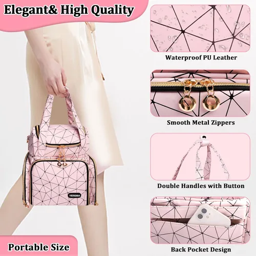 Miniatura 4 de Veirdro Bolsa organizadora de esmalte de uñas, almacenamiento de hombro de piel sintética con 2 fundas extraíbles y lámpara de uñas, capacidad