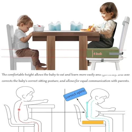 Miniatura 6 de Eiury Asiento elevado para mesa de comedor, asiento elevador para silla de cocina, cojín de poliuretano impermeable con correas de hebilla Verde