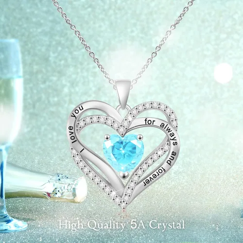Miniatura 9 de Beauyist Birthstone Necklaces for Women & Girls, Love Heart Pendant Necklace Chains Jewelry Gifts, 5A Zirconia I Love You Necklace, Anniversary