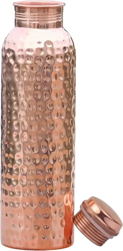 Miniatura 7 de Botella de agua de cobre puro – Botella ayurvédica a prueba de fugas de 33.8 fl oz (34 onzas) Hecho a mano, sin BPA, diseño sin articulaciones