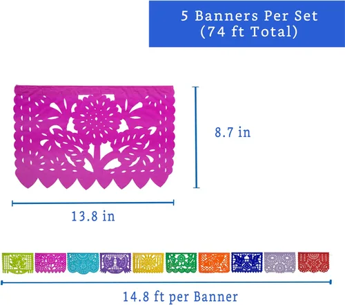 Miniatura 8 de Piñata mexicana (grande de 32 pulgadas) + pancartas de fiesta mexicana (paquete de 5 – 10 diseños de bandera de papel de seda por bandera) – Cartel