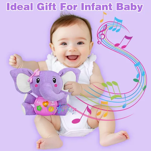 Miniatura 2 de Aitbay elefante musical de peluche, juguete para bebés de 0, 3, 6, 9 y 12 meses, juguete con luces para niños y niñas de 1 año, regalo para bebés