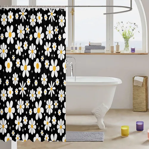 Miniatura 3 de Cortina de baño de flores de margarita para niños y niñas, cortina de ducha floral para decoración de baño, 72 x 72 pulgadas, retro, floral