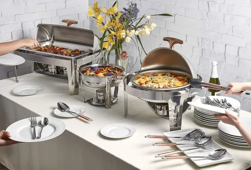 Miniatura 4 de Denmark Tools for Cooks Celebrations Cookware Collection - Juego de 8 platos redondos de acero inoxidable de 4 cuartos de galón con tapa de vidrio