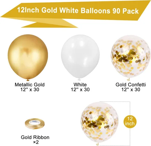 Miniatura 2 de 75 globos negros y dorados, globos de confeti negro y dorado de 12 pulgadas, globos de látex dorados para cumpleaños, Año Nuevo, boda, fiesta