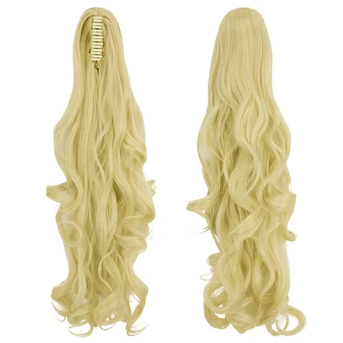 Miniatura 2 de OMGREAT Extensiones de cola de caballo largas con clip, extensiones sintéticas gruesas de 24 pulgadas para mujer, con garra de mandíbula, rubio