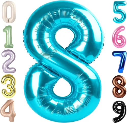 Miniatura 200 de Globos de números de 5 globos de 40 pulgadas, decoraciones de cumpleaños azules para niños y niñas, globos de números azul marino grandes