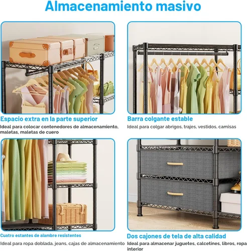 Miniatura 6 de Ulif F3 Perchero de Servicio Pesado (con cajones de tela), percheros independientes para colgar ropa, sistema organizador de armario ajustable