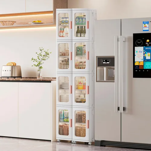 Miniatura 6 de Gabinete de almacenamiento estrecho con puertas y estantes, almacenamiento alto y delgado para baño, gabinete de cocina con estante ajustable