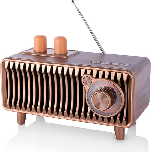 Miniatura 8 de CYBORIS Altavoz Bluetooth retro, radio vintage de madera natural Rotary FM Radio FM 20W altavoces duales estéreo, con disco U, tarjeta TF/función
