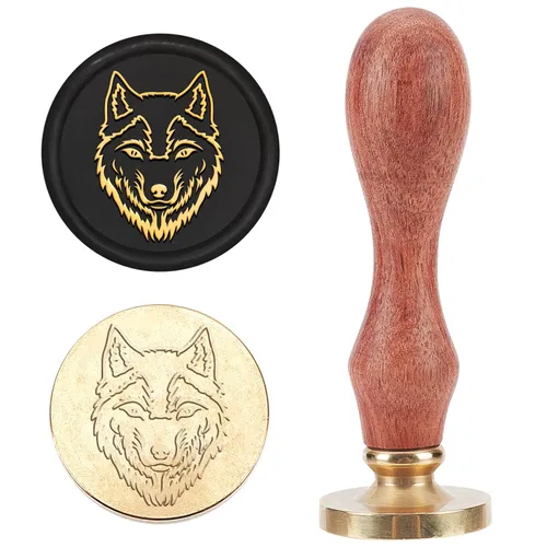 MAYJOYDIY Sello de cera de lobo, cabeza de lobo, patrones de animales silvestres, sellos de cera de sellado de 0.98 pulgadas, sellos de latón de