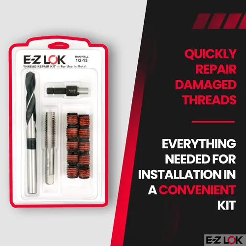 Miniatura 3 de E-Z LOK EZ-310-8 Kit de reparación de roscas para insertos roscados de acero al carbono metálico 1/2-13 y herramientas de instalación, negro