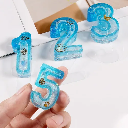 Miniatura 2 de iSuperb Molde de resina de números, molde de silicona, molde de epoxi para joyería, molde de fundición de bricolaje con 10 películas de sellado