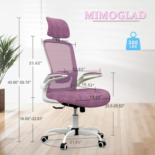 Miniatura 2 de Mimoglad Silla de oficina, silla de escritorio ergonómica de respaldo alto con soporte lumbar ajustable y reposacabezas, silla giratoria con Orquídea