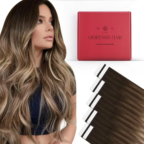 Miniatura 45 de Moresoo Extensiones de cabello humano real con cinta adhesiva, sin costuras, #1 negro azabache, 20 piezas, 1.76 oz (50 g), 24 pulgadas
