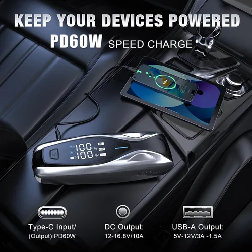 Miniatura 4 de NEXPOW Arrancador de coche X7 3000A, batería portátil de 12 V con carga rápida bidireccional PD de 60 W, pantalla HD de 3.2 pulgadas, hasta 12 L